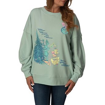 Women's Dr. Seuss How The Grinch Stole Christmas Oversized Fleece Crew Sweatshirt