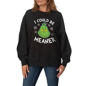 Women's Dr. Seuss The Grinch I Could Be Meaner Oversized Fleece Crew Sweatshirt