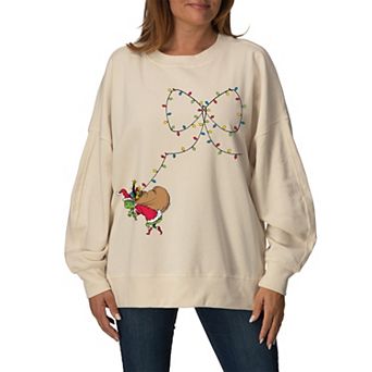 Women's Dr. Seuss The Grinch Christmas Lights Oversized Fleece Crew Sweatshirt