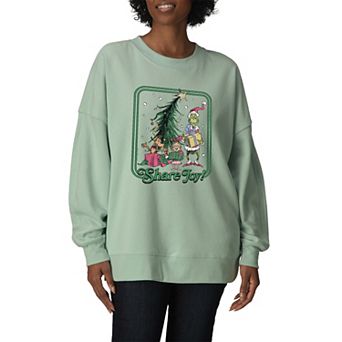 Women's Dr. Seuss The Grinch, Max, & Cindy Lou Who Oversized Fleece Hoodie Sweatshirt