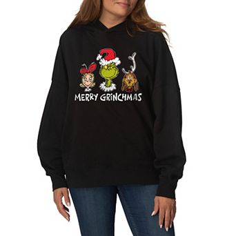 Women's Dr. Seuss The Grinch, Max, & Cindy Lou Who "Merry Grinchmas" Oversized Fleece Hoodie Sweatshirt