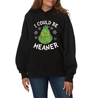 Women's Dr. Seuss The Grinch "I Could Be Meaner" Oversized Fleece Hoodie Sweatshirt