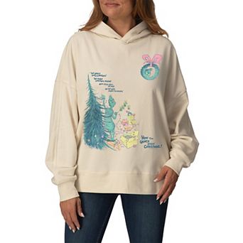 Women's Dr. Seuss How The Grinch Stole Christmas Scene Vintage Oversized Fleece Hoodie Sweatshirt