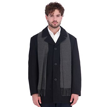 Men's London Fog Wool Blend Car Coat With Scarf