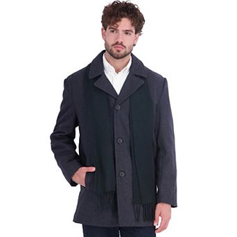 Men's London Fog Wool Blend Car Coat With Scarf