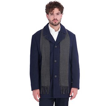 Men's London Fog Wool Blend Car Coat With Scarf