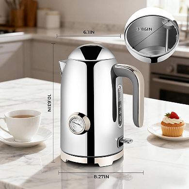 Stainless Steel Electric Kettle with Thermometer, Auto Shut Off & Boil-Dry Protection