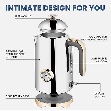 Stainless Steel Electric Kettle with Thermometer, Auto Shut Off & Boil-Dry Protection