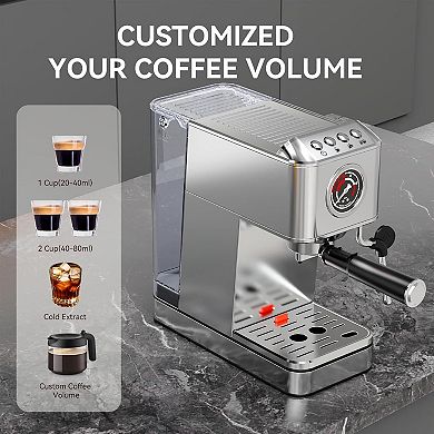 Steam milk froth espresso machine with detachable water tank