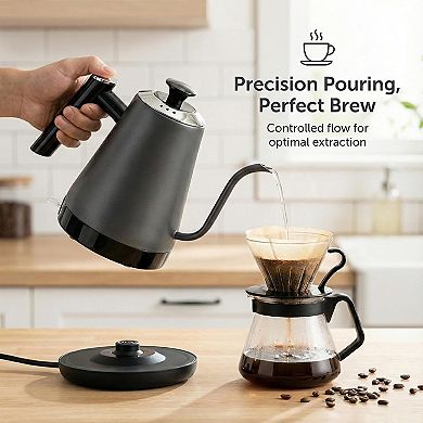 Stainless Steel Gooseneck Kettle, Precise Nozzle, Auto Shut-Off & Dry Burn Protection