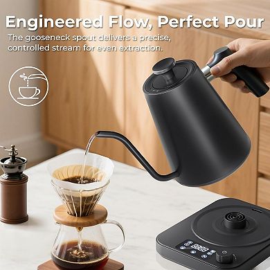 Stainless Steel Gooseneck Kettle, Fast Heating, ±1°F Temp Control with Auto Memory