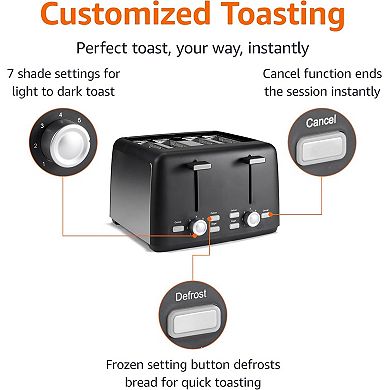 Slice Toaster, Extra Wide Slots for Bagels and Specialty Breads, Removable Crumb Tray,