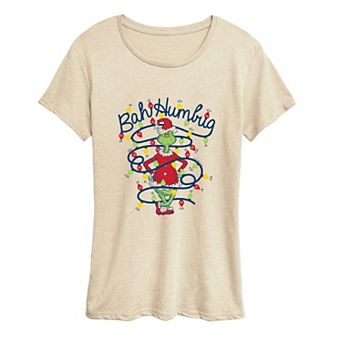 Women's Dr. Seuss The Grinch "Bah Humbug" Christmas Lights Graphic Tee
