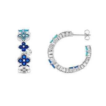 PRIMROSE Silver-Plated Cubic Zirconia Multi Color Flower C Hoop Earrings