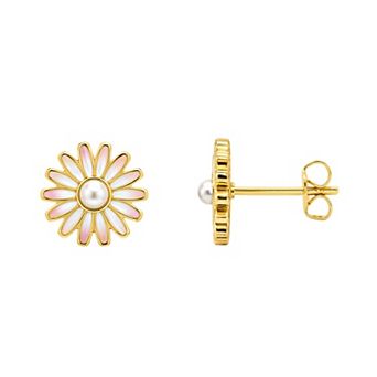 PRIMROSE 14k Gold Flash Plated Simulated Pearl Flower Stud Earrings