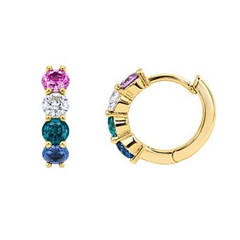 PRIMROSE 14k Gold Flash Plated Multi Cubic Zirconia Huggie Hoop Earrings