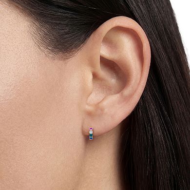 PRIMROSE 14k Gold Flash Plated Multi Cubic Zirconia Huggie Hoop Earrings