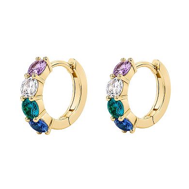 PRIMROSE 14k Gold Flash Plated Multi Cubic Zirconia Huggie Hoop Earrings