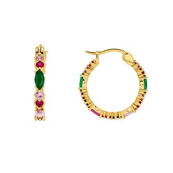 PRIMROSE 14k Gold Flash Plated Multi Cubic Zirconia Hoop Earrings