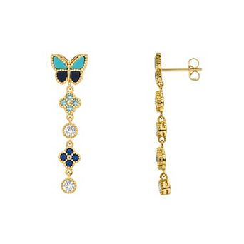 PRIMROSE 14k Gold Flash Plated Cubic Zirconia Butterfly Flower Drop Earrings