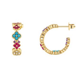 PRIMROSE 14k Gold Flash Polished Cubic Zirconia Flower C-Hoop Earrings