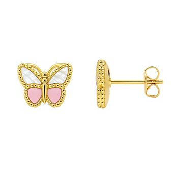 PRIMROSE 14k Gold Flash Plated Mother-of-Pearl Butterfly Stud Earrings