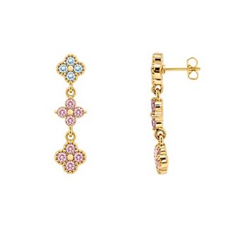 PRIMROSE 14k Gold Flash Plated Cubic Zirconia Flower Drop Earrings