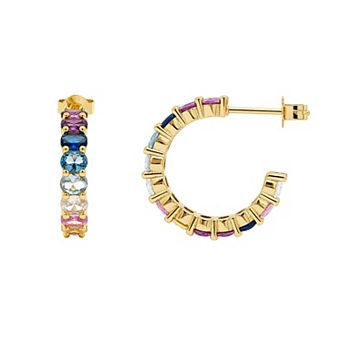 PRIMROSE 14k Gold Flash Plated Cubic Zirconia Multi-Color C Hoop Earrings