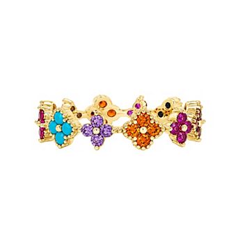 PRIMROSE 14k Gold Flash Plated Cubic Zirconia Multi-Color Flower Eternity Band Ring