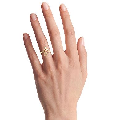 PRIMROSE 14k Gold Flash Cubic Zirconia Double Butterfly Bypass Ring