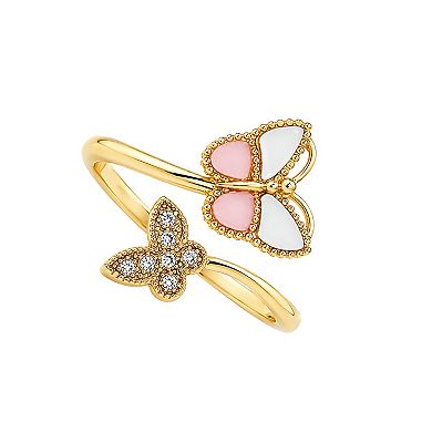 PRIMROSE 14k Gold Flash Cubic Zirconia Double Butterfly Bypass Ring