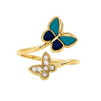 PRIMROSE 14k Gold Flash Cubic Zirconia Double Butterfly Bypass Ring