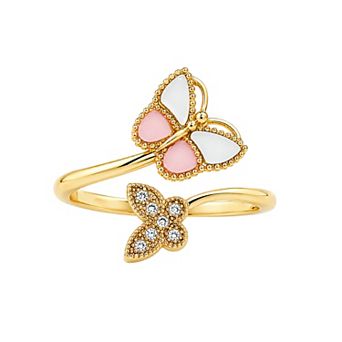 PRIMROSE 14k Gold Flash Cubic Zirconia Double Butterfly Bypass Ring
