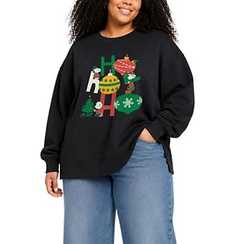 Plus Size Peanuts Ho Ho Ho Oversized Fleece Crew Sweatshirt