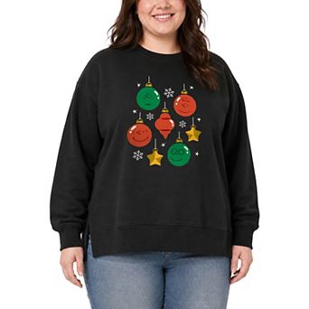 Plus Size Peanuts Christmas Ornaments Oversized Fleece Crew Sweatshirt