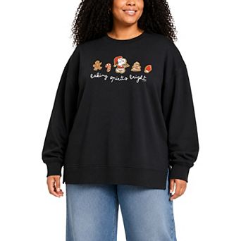 Plus Size Peanuts Snoopy Baking Spirits Bright Oversized Fleece Crew Sweatshirt