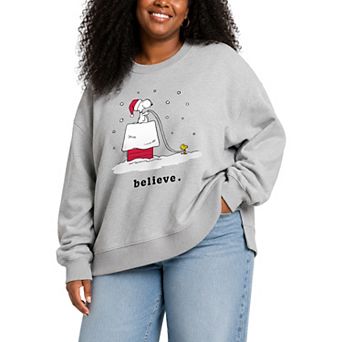 Plus Size Peanuts Snoopy & Woodstock Oversized Fleece Crew Sweatshirt