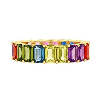 PRIMROSE 14k Gold Flash Plated Cubic Zirconia Multi-Color Baguette Eternity Band Ring