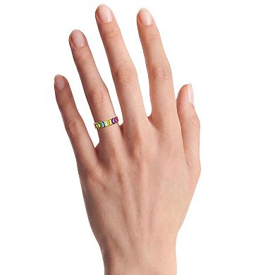 PRIMROSE 14k Gold Flash Plated Cubic Zirconia Multi-Color Baguette Eternity Band Ring