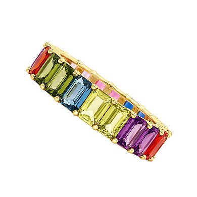 PRIMROSE 14k Gold Flash Plated Cubic Zirconia Multi-Color Baguette Eternity Band Ring