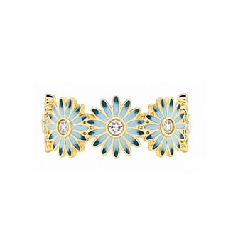PRIMROSE 14k Gold Flash Plated Cubic Zirconia Multi Flower Band Ring