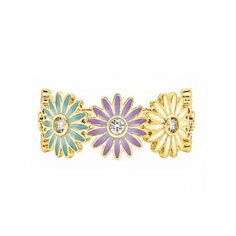 PRIMROSE 14k Gold Flash Plated Cubic Zirconia Multi Flower Band Ring