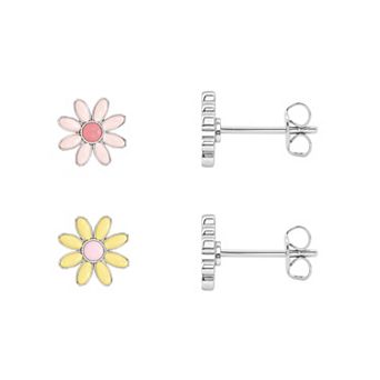 PRIMROSE Silver-Plated Multi-Color Enamel Flower Duo Earrings Set