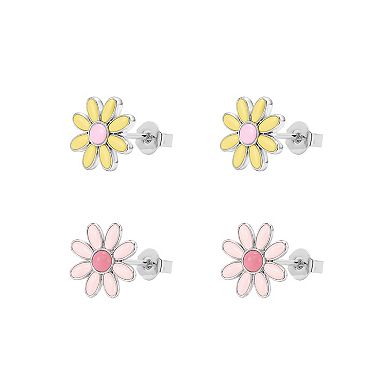 PRIMROSE Silver-Plated Multi-Color Enamel Flower Duo Earrings Set