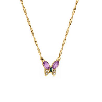 PRIMROSE 14k Gold Flash Plated Cubic Zirconia Butterfly Pendant Necklace