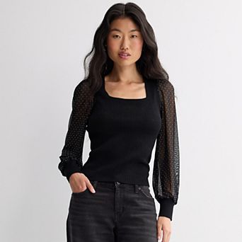 Juniors' madden girl Rhinestone Mesh Puff Long Sleeve Sweater