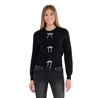 Juniors' madden girl Long Sleeve Crewneck Sweater with Jewel Bows