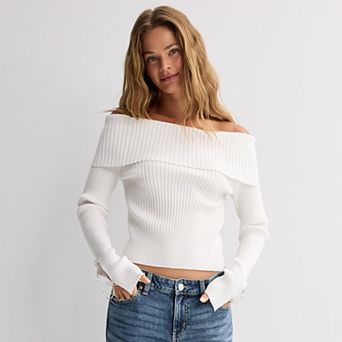 Juniors' madden girl Rhinestone Bow Sleeve Off-The-Shoulder Sweater