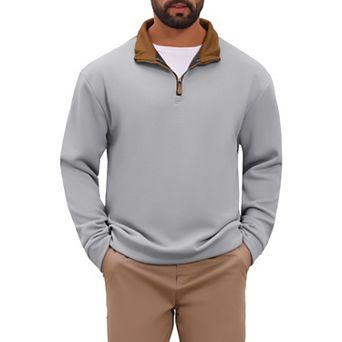 Men's Pullover Sweater Quarter Zip Lightweight Mock Neck Slim Fit Casual Polo Sweaters
