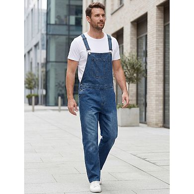 Men's Denim Overall Adjustable Strap Workwear Jumpsuit Casual Dungarees with Pockets